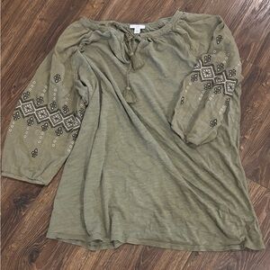 Olive Embroidered Women's Top